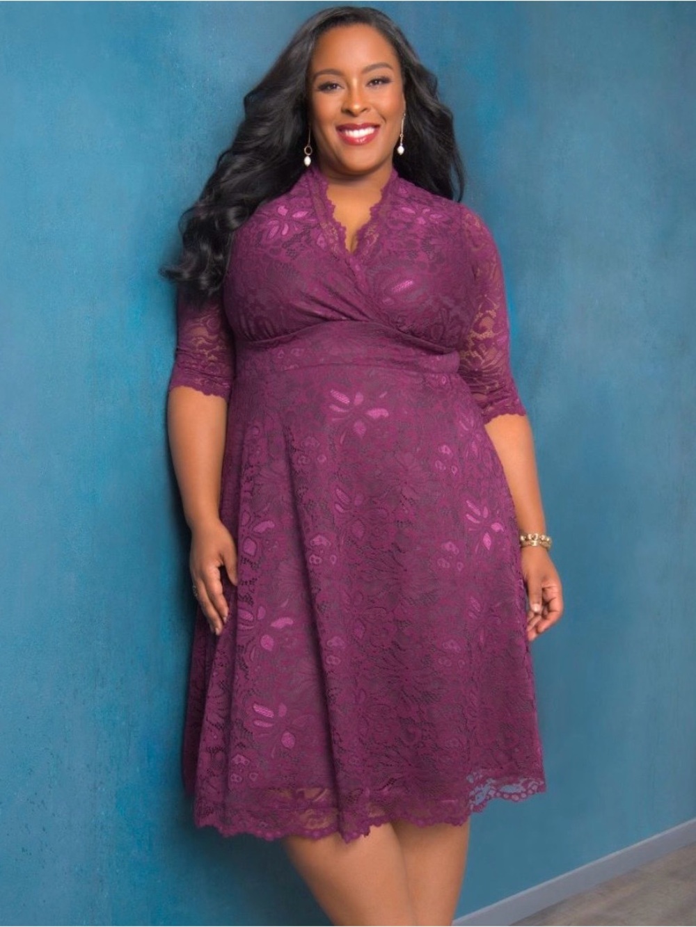 Kiyonna Berry Bliss Mademoiselle Lace Cocktail Dress Woman’s Plus Size 3X 22-24